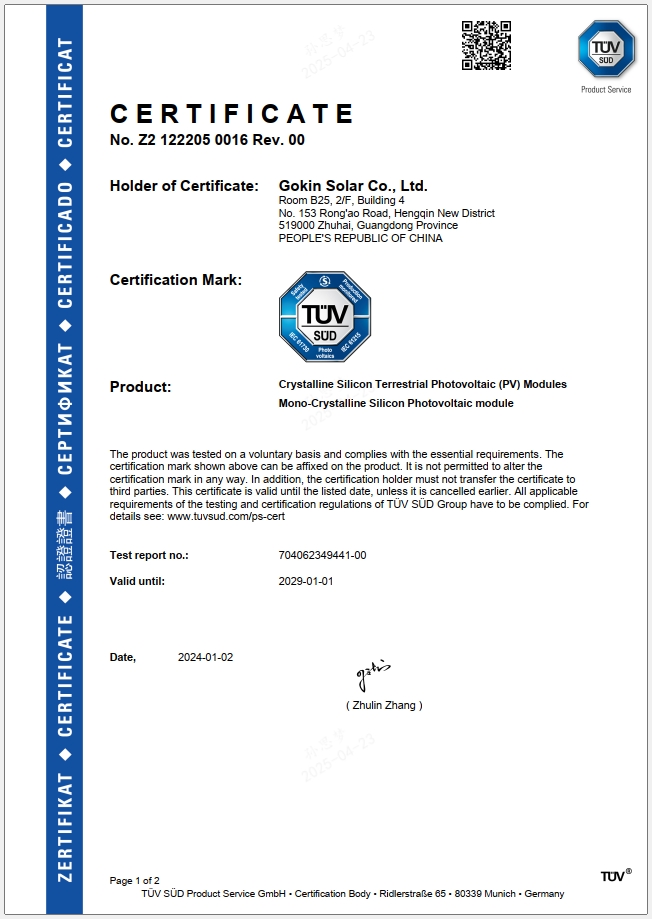 IEC61215&IEC61730 TüV Certified TOPCon Single Glass