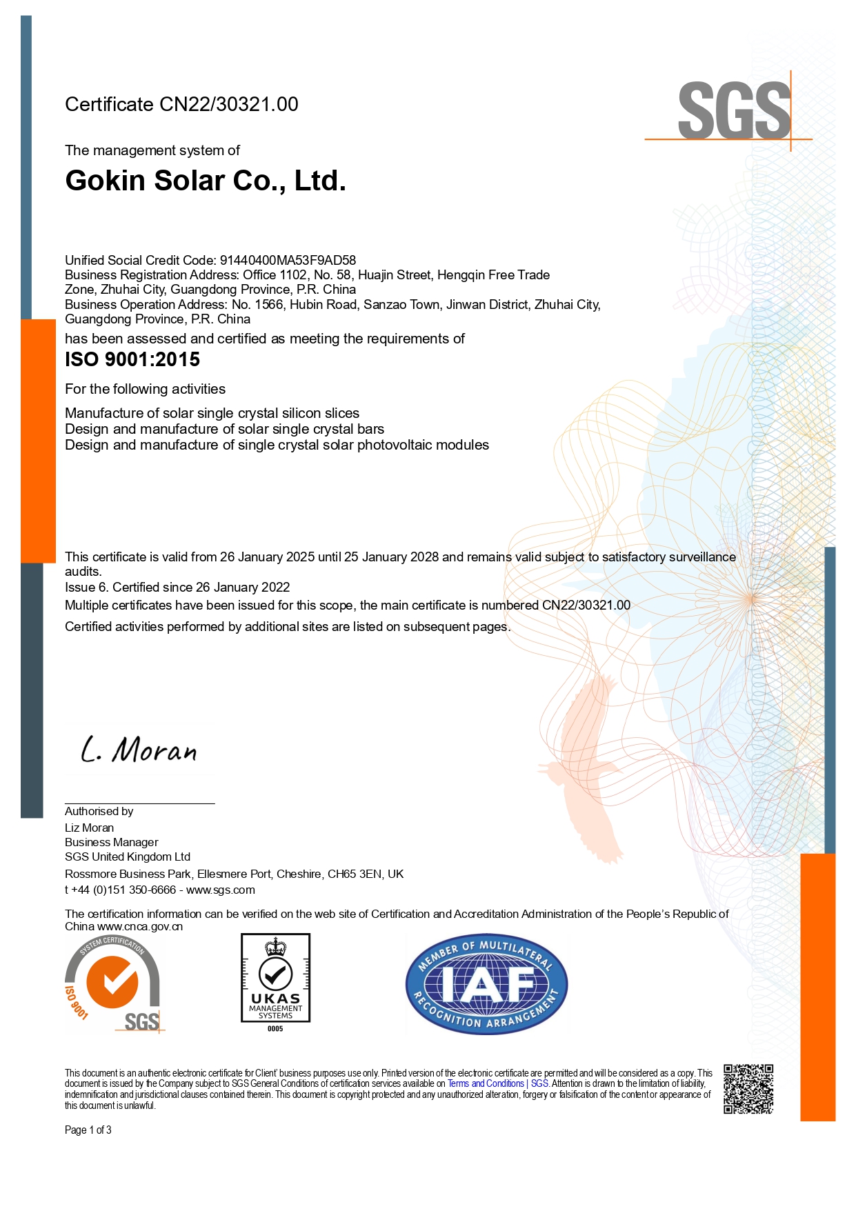 Gokin Corporation und Vier Industriebasen 9001