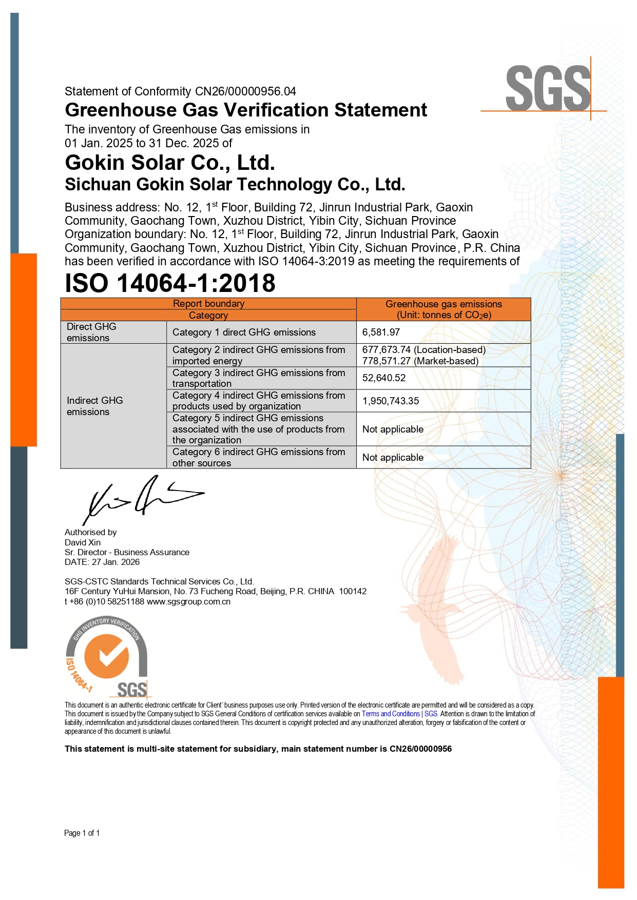 ZSN240229 - Sichuan Gokin Verifizierungserkl?rung für Treibhausgase