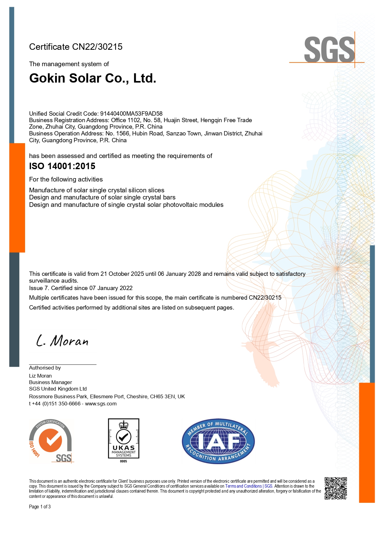 Gokin Corporation und Vier Industriebasen 14001