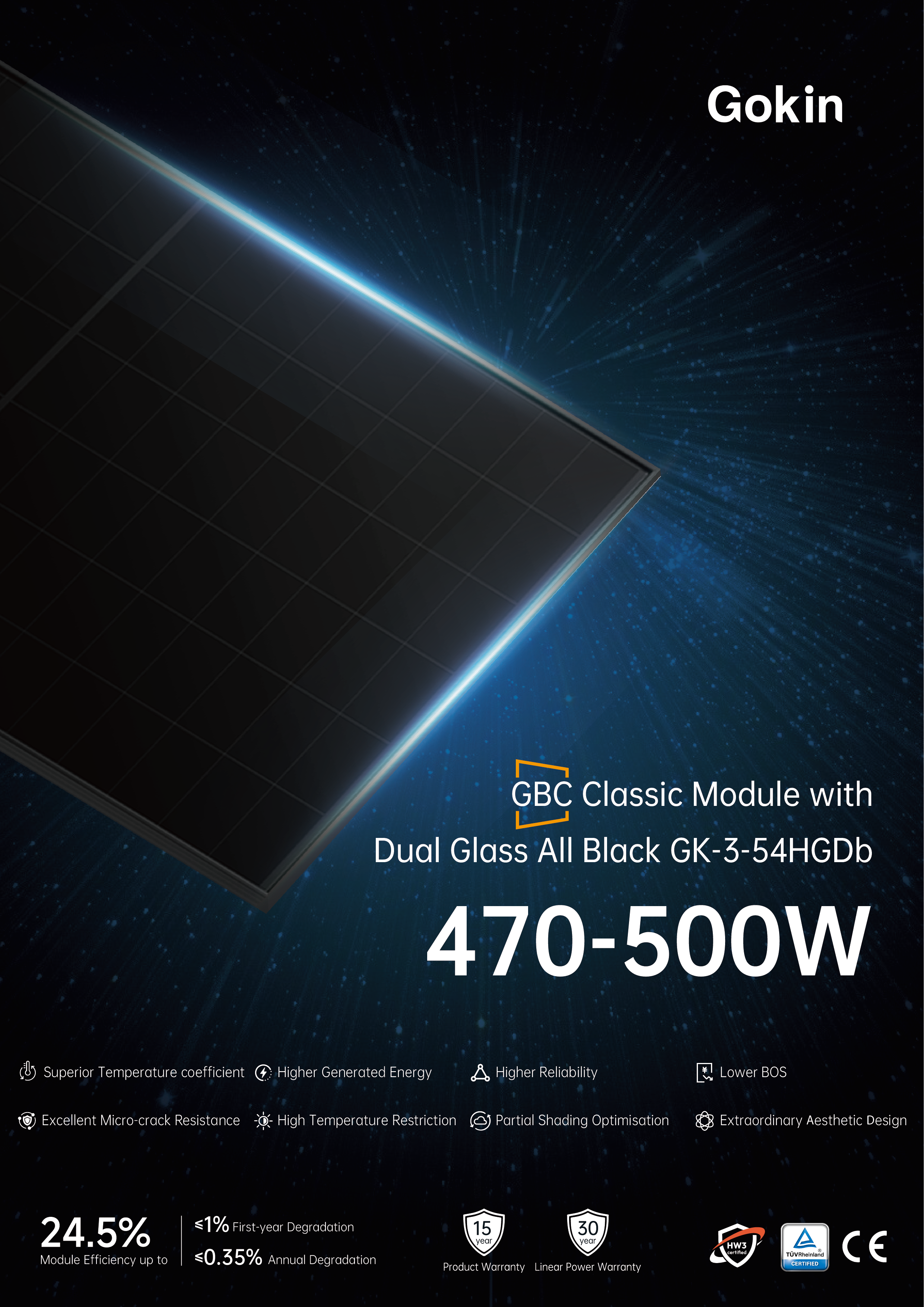 GK-3-54HGDb 470-500W<br>ALL BLACK (Glass:1.6mm)